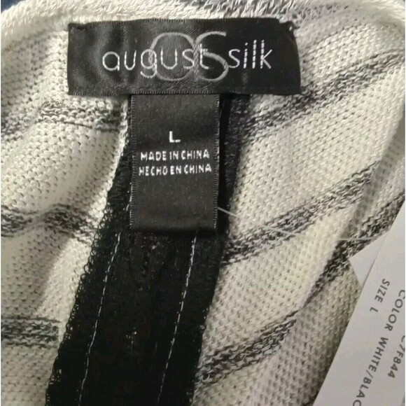 August Silk Blouse Size L Zip Back Lace White/Black NEW - Picture 10 of 13
